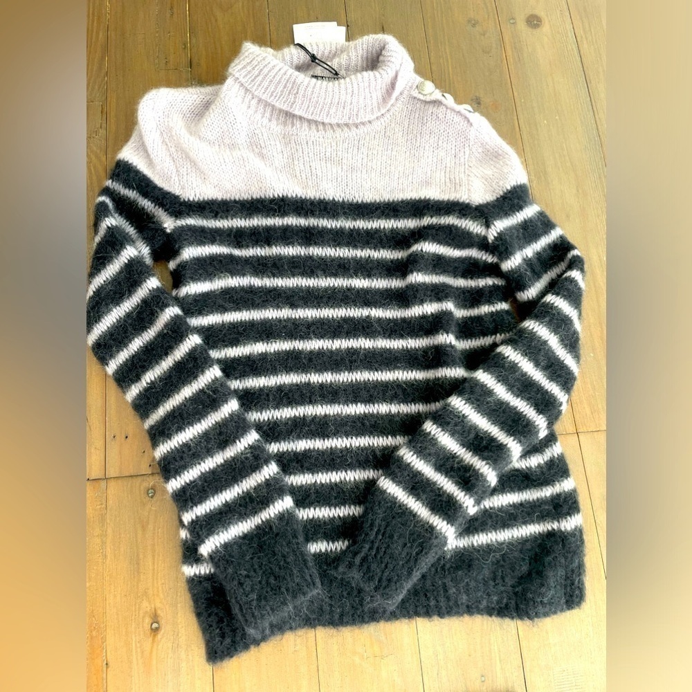 Balmain women lavender lilac striped mohair sweater FR36 NWT